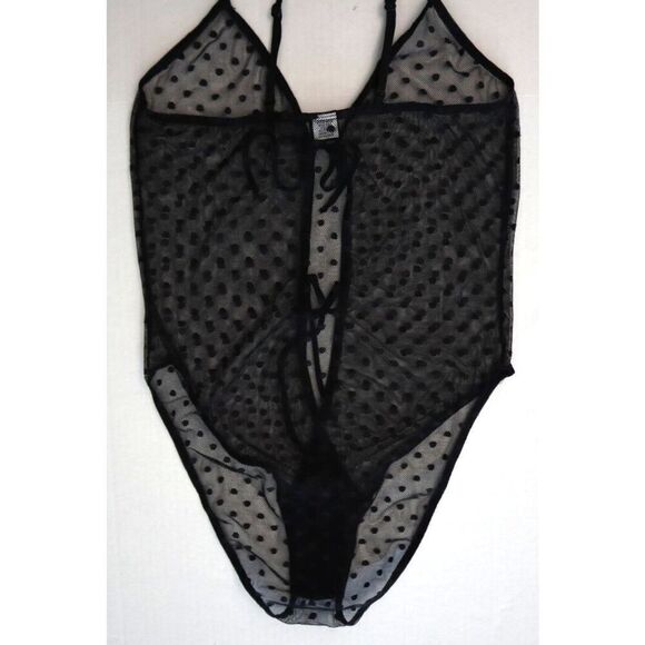 Only Hearts 8938 Women's Sz S Black Sheer Polka Dots Coucou Brigitte Bodysuit - Picture 7 of 7